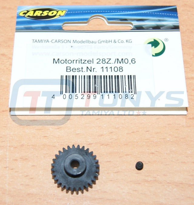 Carson 500011108 28T Steel Pinion Gear (0.6/06 Module), (Tamiya FF03/FF03R/XV01)