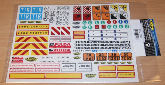 Carson C907086/500907086 1:14 Sticker-Sheet Truck Caution-Signs (Tamiya), NIP