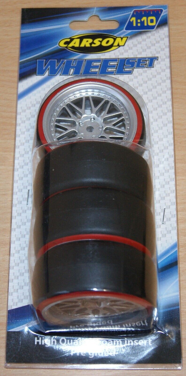 Carson C900156/500900156 1:10 Drift Wheel Set (4 Pcs.) Silver/Red, (For Tamiya)