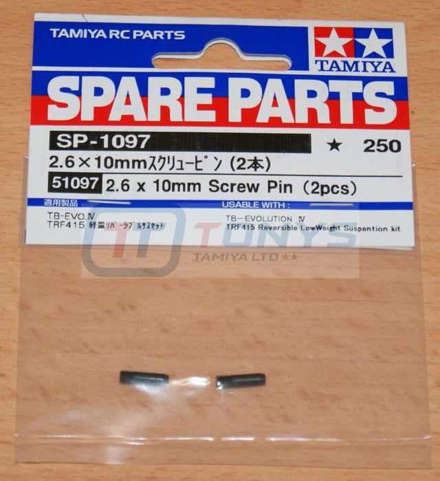 Tamiya 51097 2.6 x 10mm Screw Pin (2 Pcs.), (TB Evolution IV/4/DF03/DF03Ra), NIP