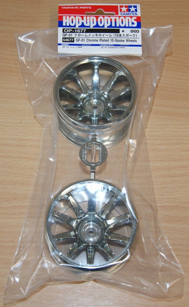 Tamiya 54677 GF-01 Chrome Plated 10-Spoke Wheels, (GF01/Land Cruiser 40/Vajra)