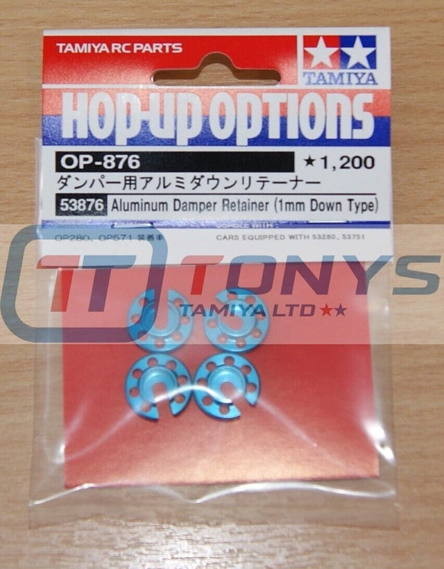 Tamiya 53876 Aluminium Damper Retainer (1mm Down Type) (Blue, 4Pcs), NIP