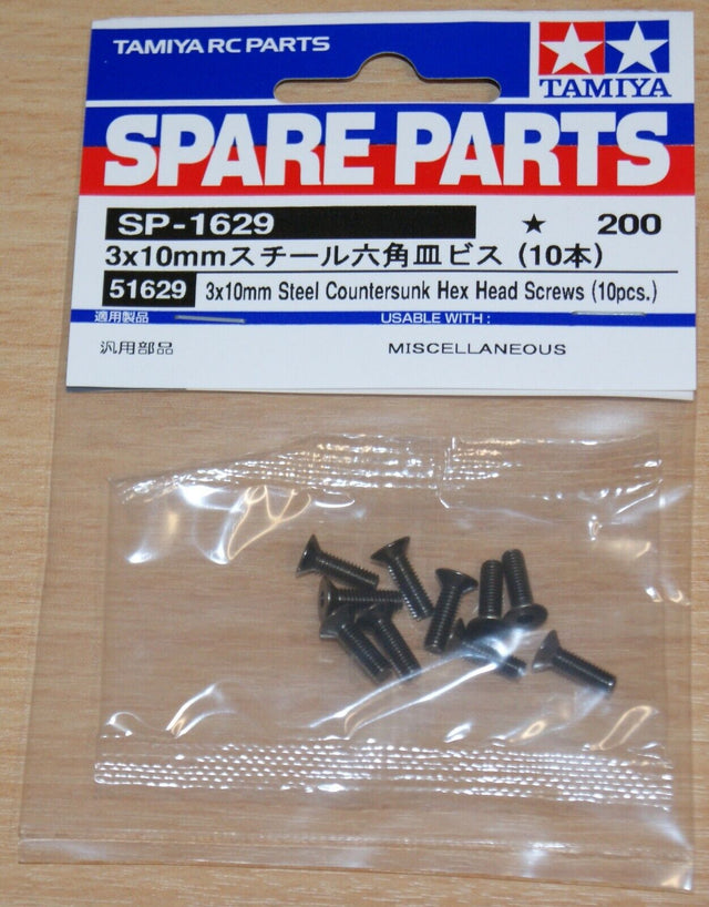 Tamiya 51629 3x10mm Steel Countersunk Hex Head Screws 10Pcs TRF/TB Evo/XV-02 Pro