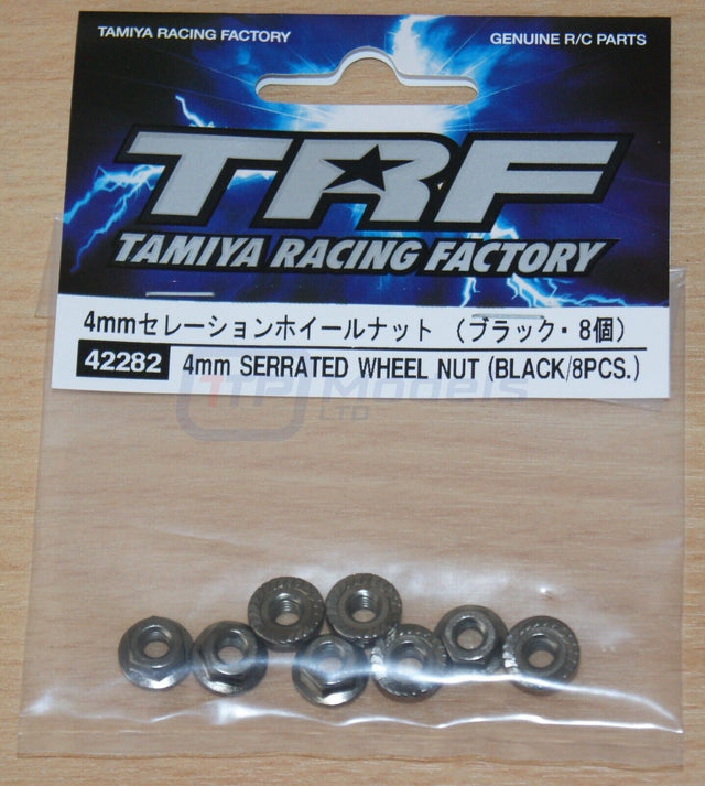 Tamiya 42282 TRF 4mm Serrated Wheel Nut, (Black, 8Pcs) (TRF502x/TRF201/DB01) NIP