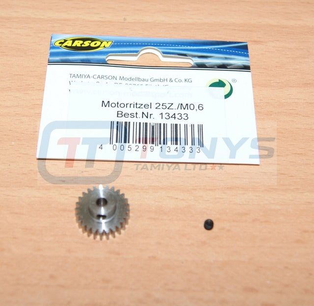 Carson 500013433 25T Steel Pinion Gear (0.6/06 Module), (Tamiya TT02/TA07/XV01)