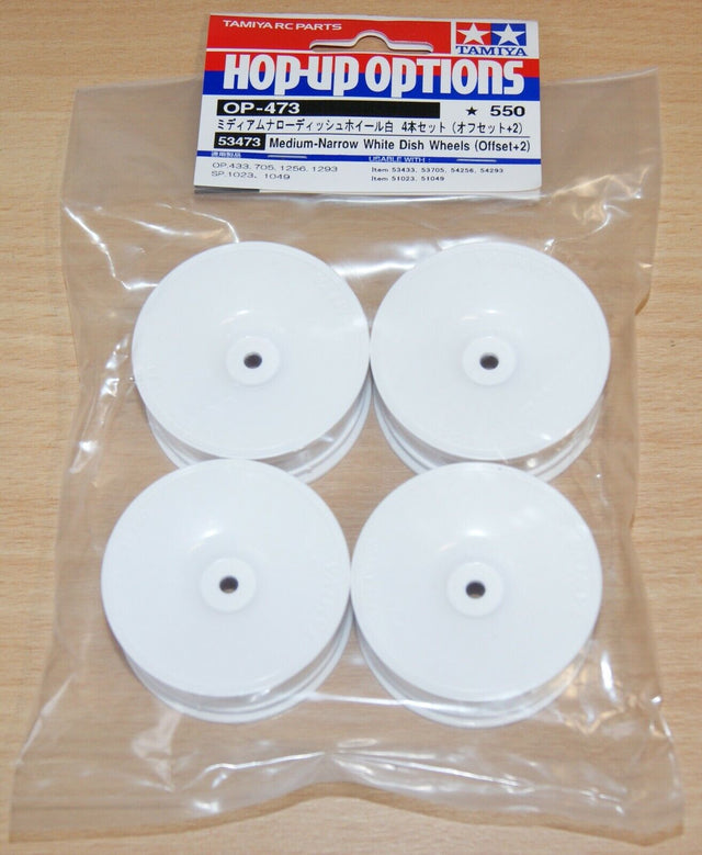 Tamiya 53473 Medium-Narrow White Dish Wheels (Offset +2), (TRF418/TRF419/TRF420)