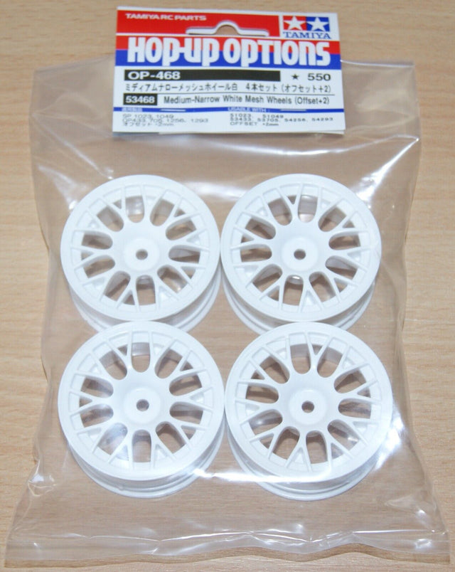 Tamiya 53468 Medium-Narrow White Mesh Wheels (Offset +2), (TA07/TA08/TB04/TB05)