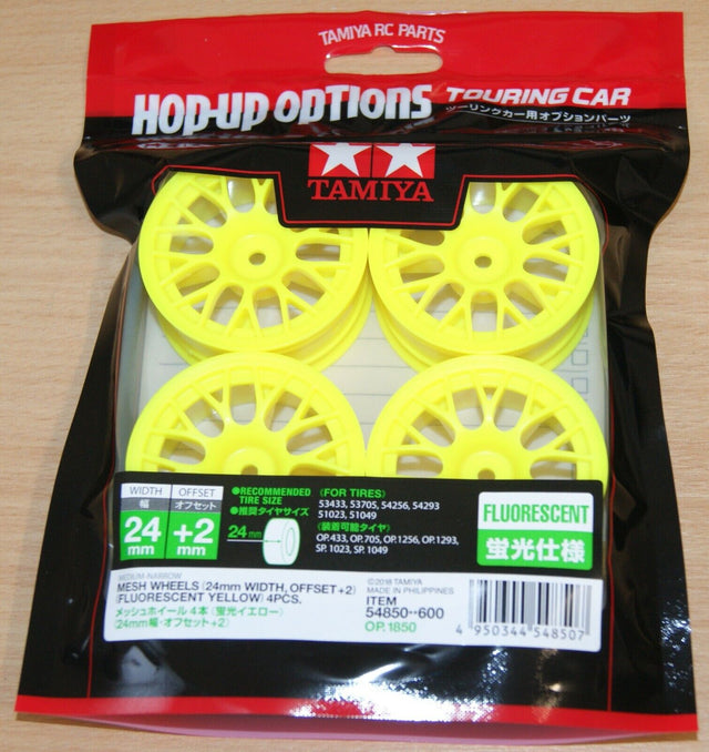 Tamiya 54850 Mesh Wheels (24mm Width, Offset +2) (Fluorescent Yellow) 4 Pcs. NIP